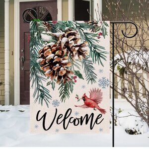 Covido Welcome Large 28x40 Inch Double Sided Burlap Garden Flag Holiday Winter